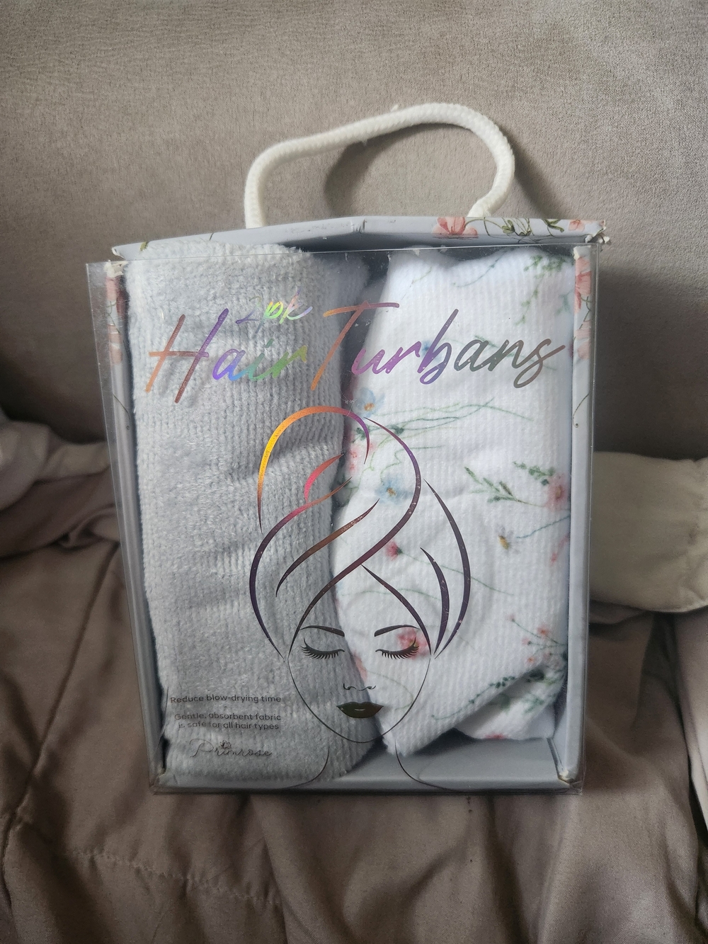 Hair Turbans Set - White & Light Gray Absorbent Hair Wraps